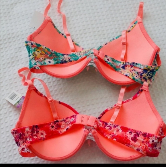 NWT Hers by Herman 2 piece pushup u/w bras teal & pink floral sz 38B - Picture 2 of 2